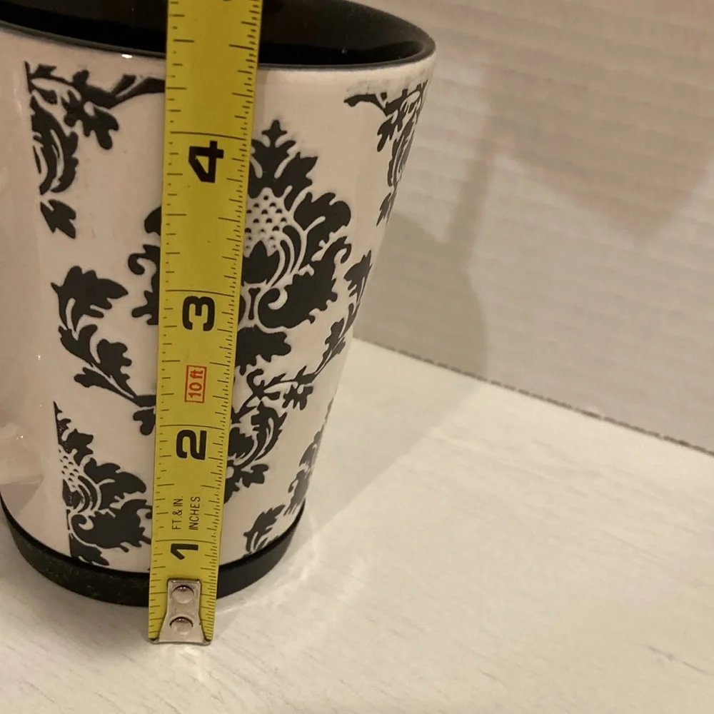 Pier 1 White and Black Damask Design Handpainted Stoneware Mug Cup